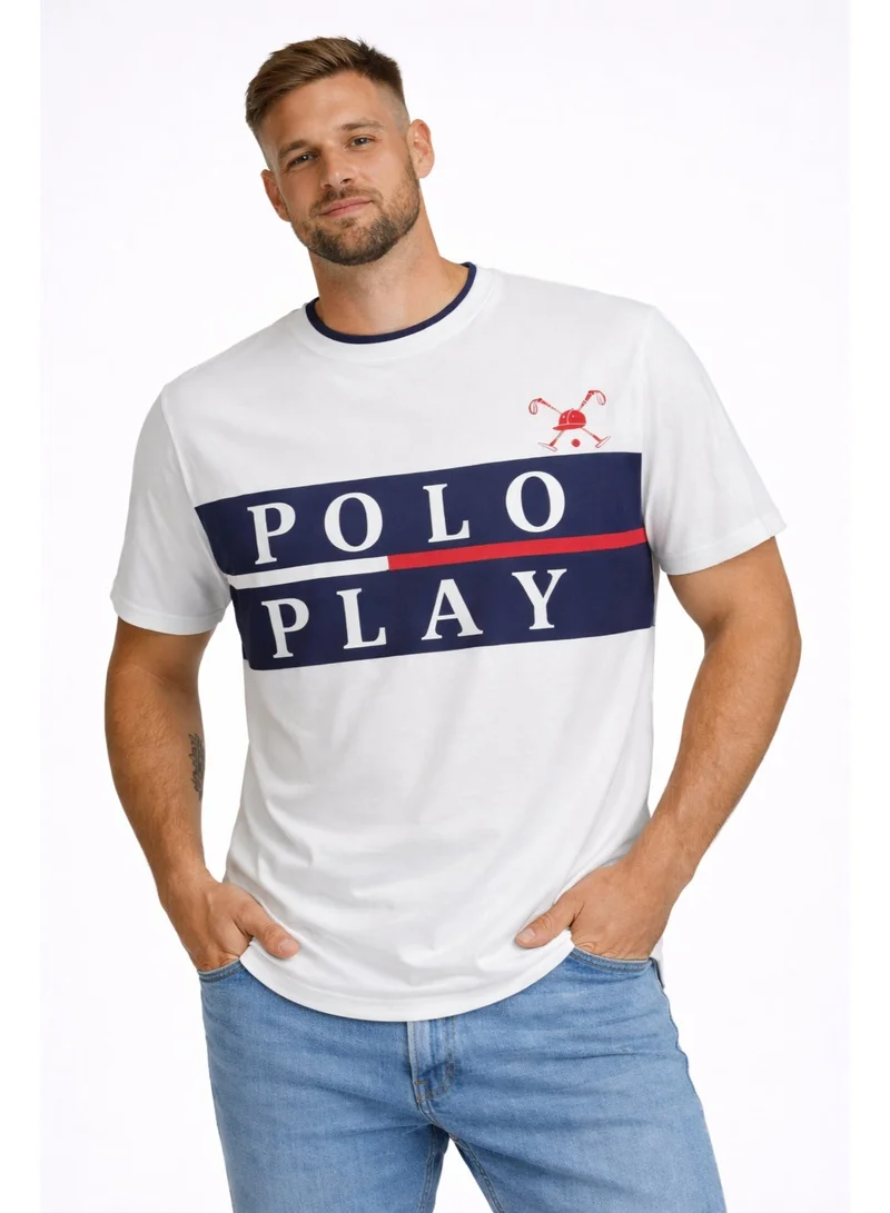 لعب البولو تيشيرت رجالي مطبوع أبيض